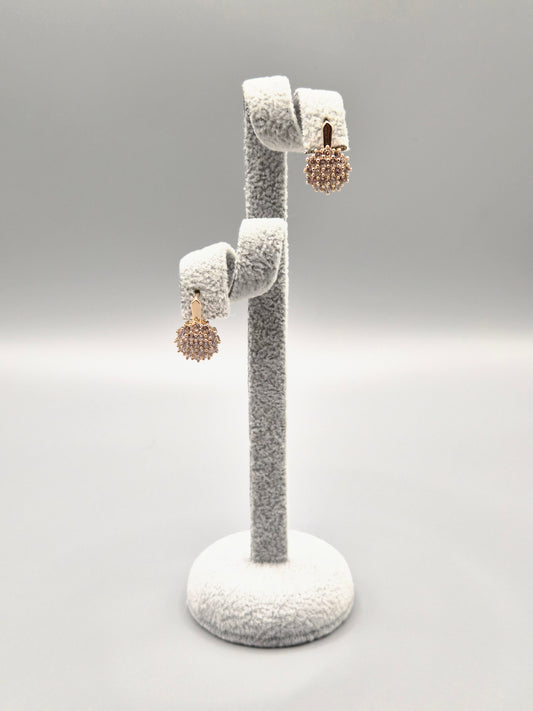 Gold Circle Bead Set Cubic Zirconia Huggie Hoop Earrings