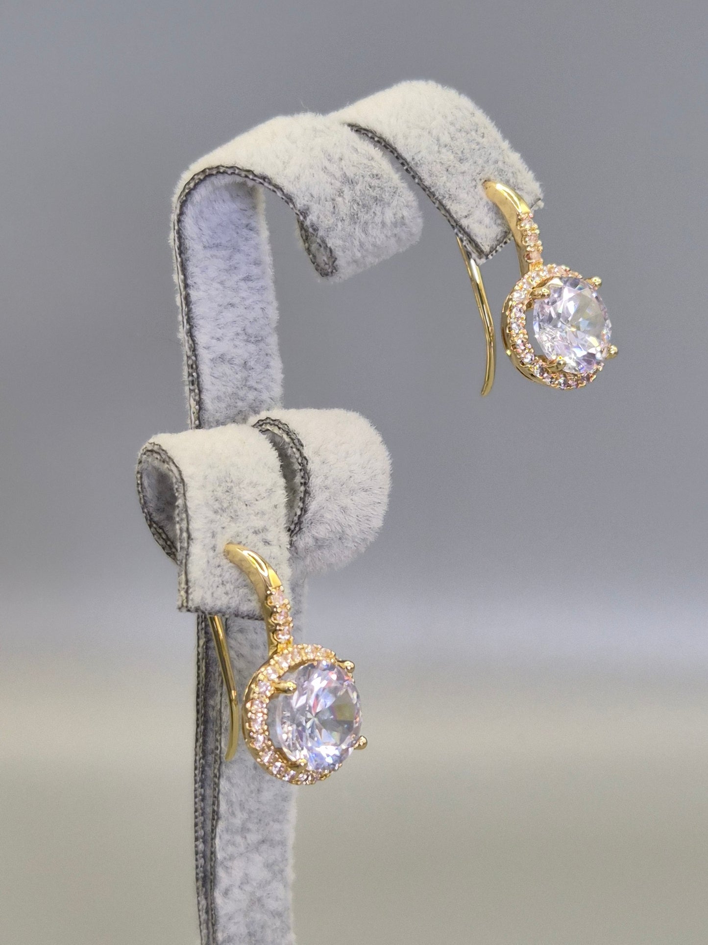 Round Brilliant Cut With Halo Surround Hook Through Earrings