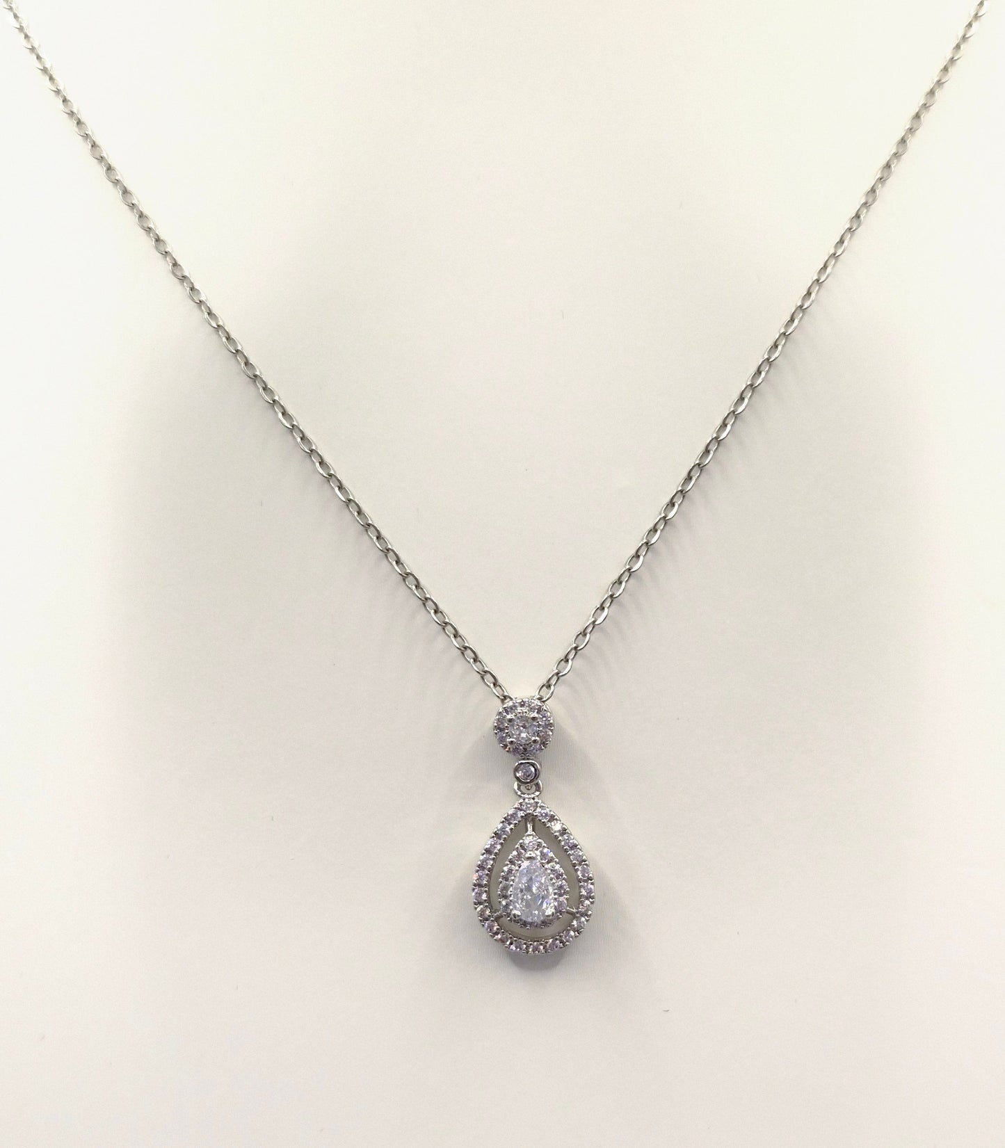Pear Drop Halo Cubic Zirconia Pendant