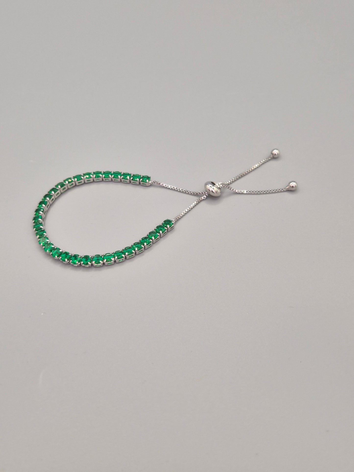 Green Round Brilliant Cut Cubic Zirconia Adjustable Bracelet
