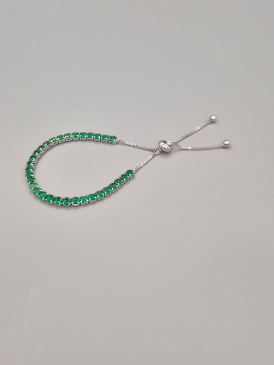 Green Round Brilliant Cut Cubic Zirconia Adjustable Bracelet