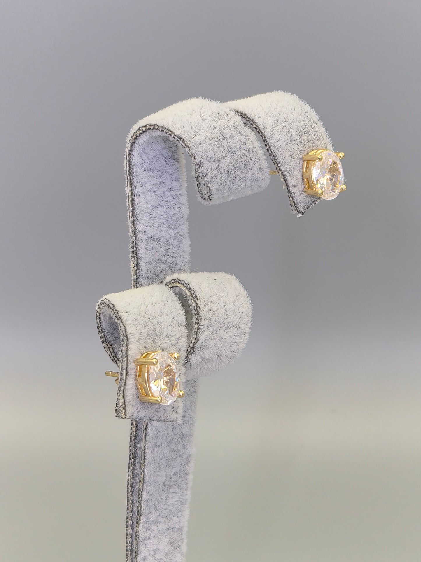 Oval Cubic Zirconia Stud Earrings - Yellow