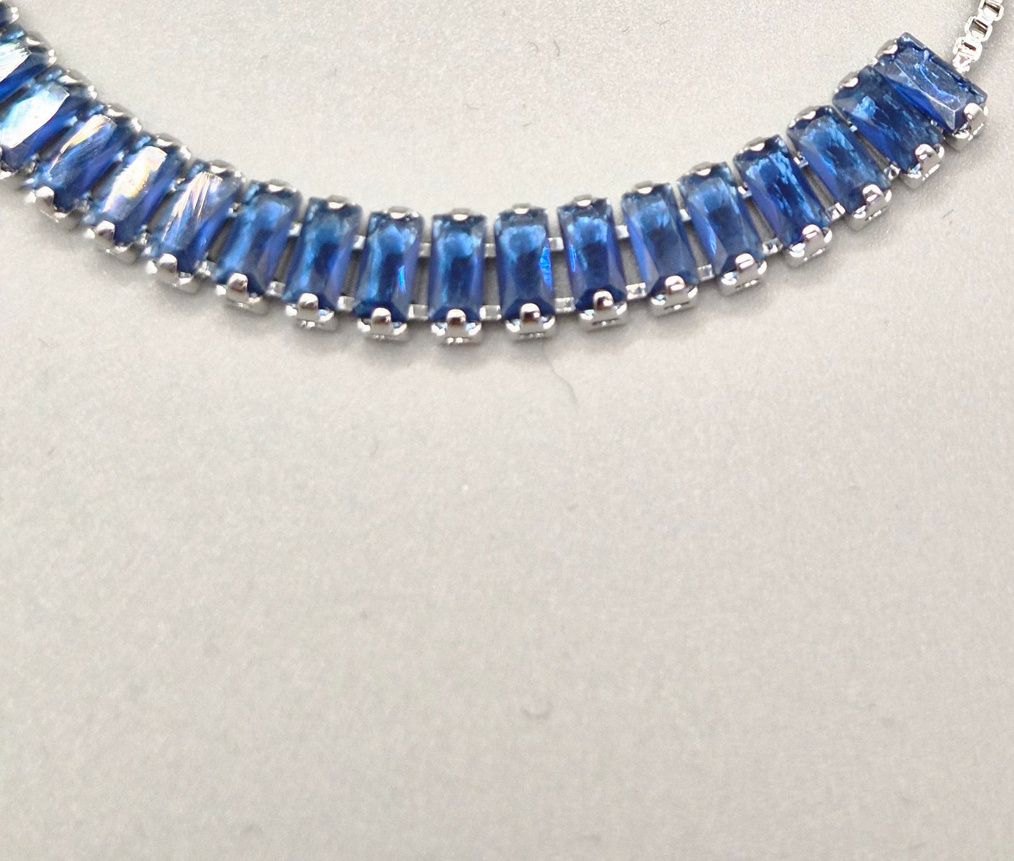 Blue Baguette Cut Cubic Zirconia Adjustable Bracelet