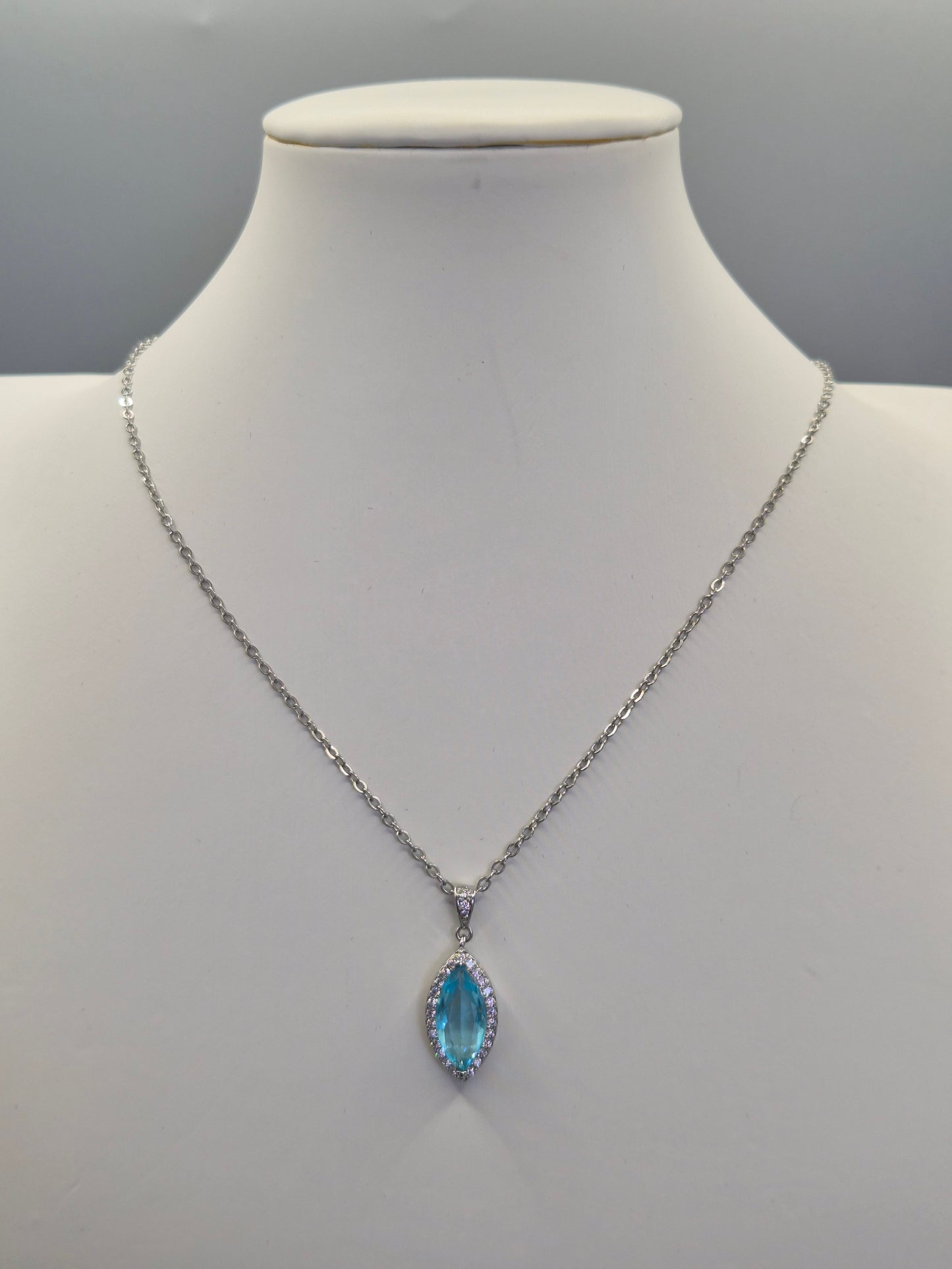 Ocean Blue Marquise Cut & Round Cubic Zirconia Pendant