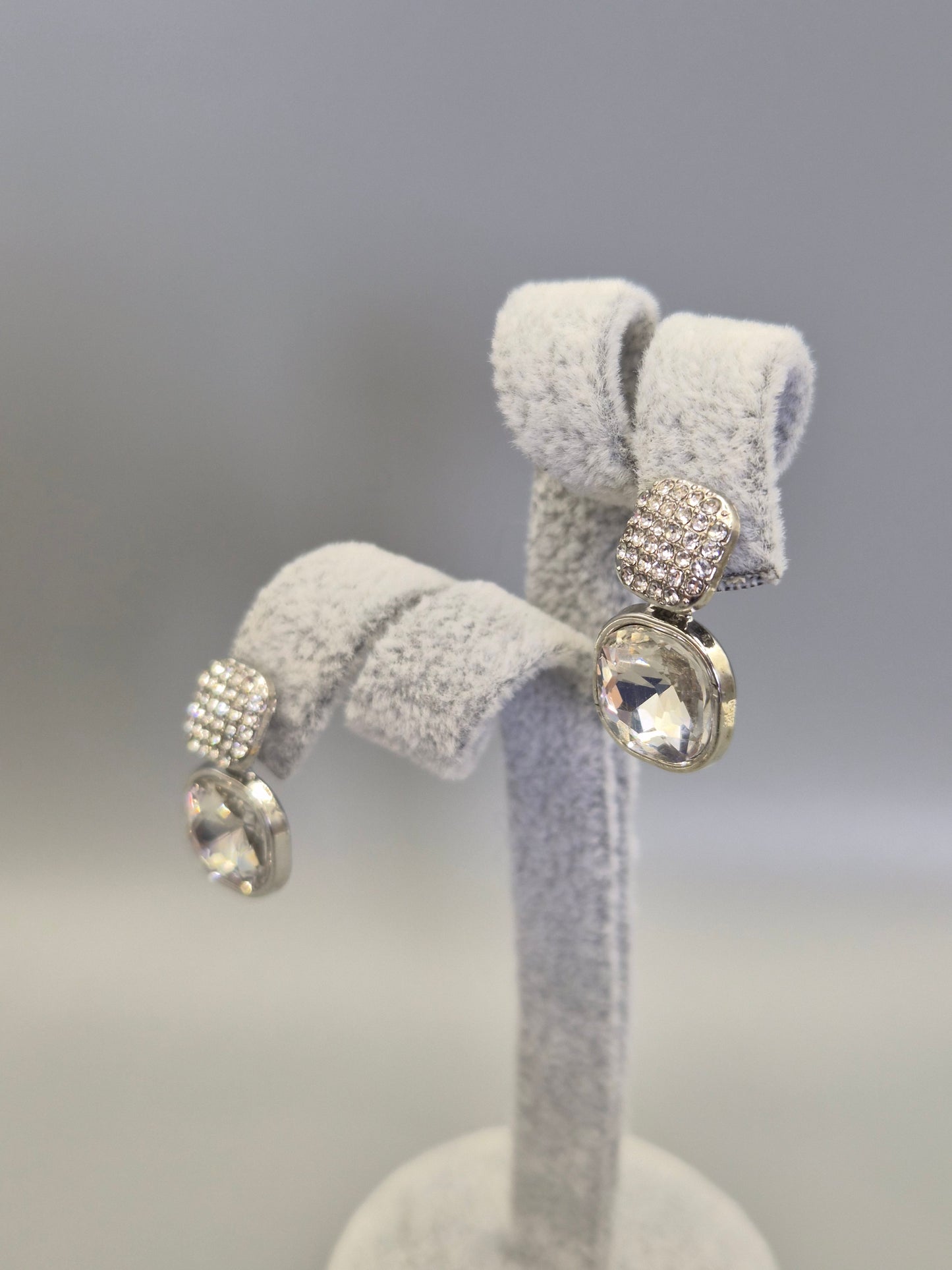 Cushion Bezel Set Cubic Zirconia Drop Earrings