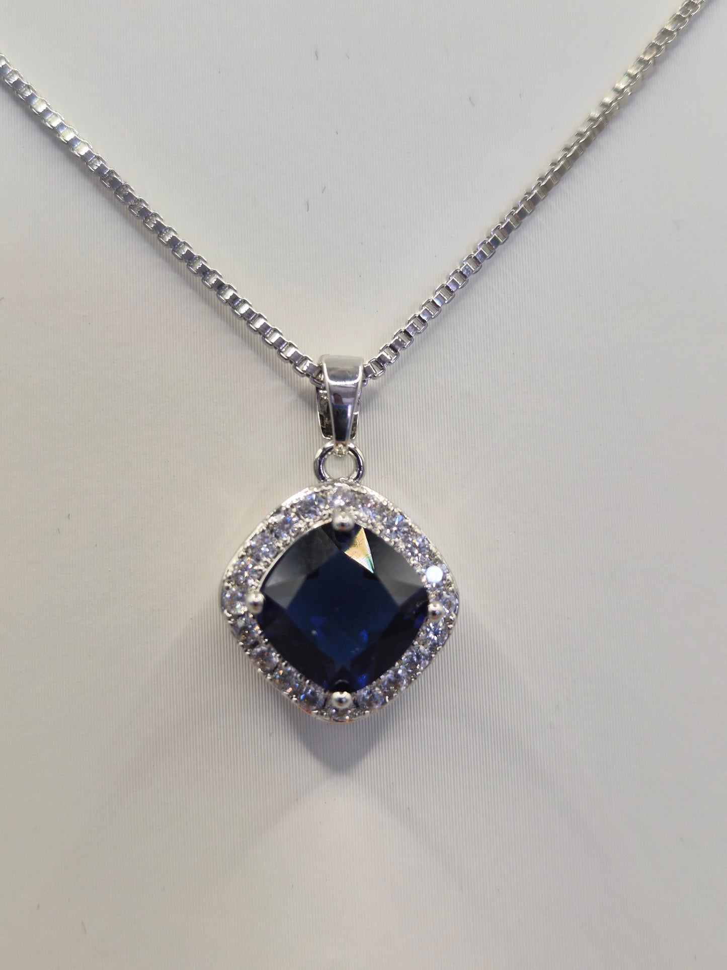 Blue Cushion & Round Cubic Zirconia Pendant
