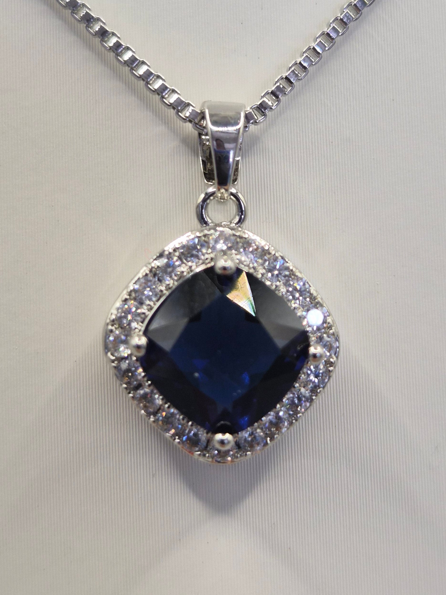Blue Cushion & Round Cubic Zirconia Pendant