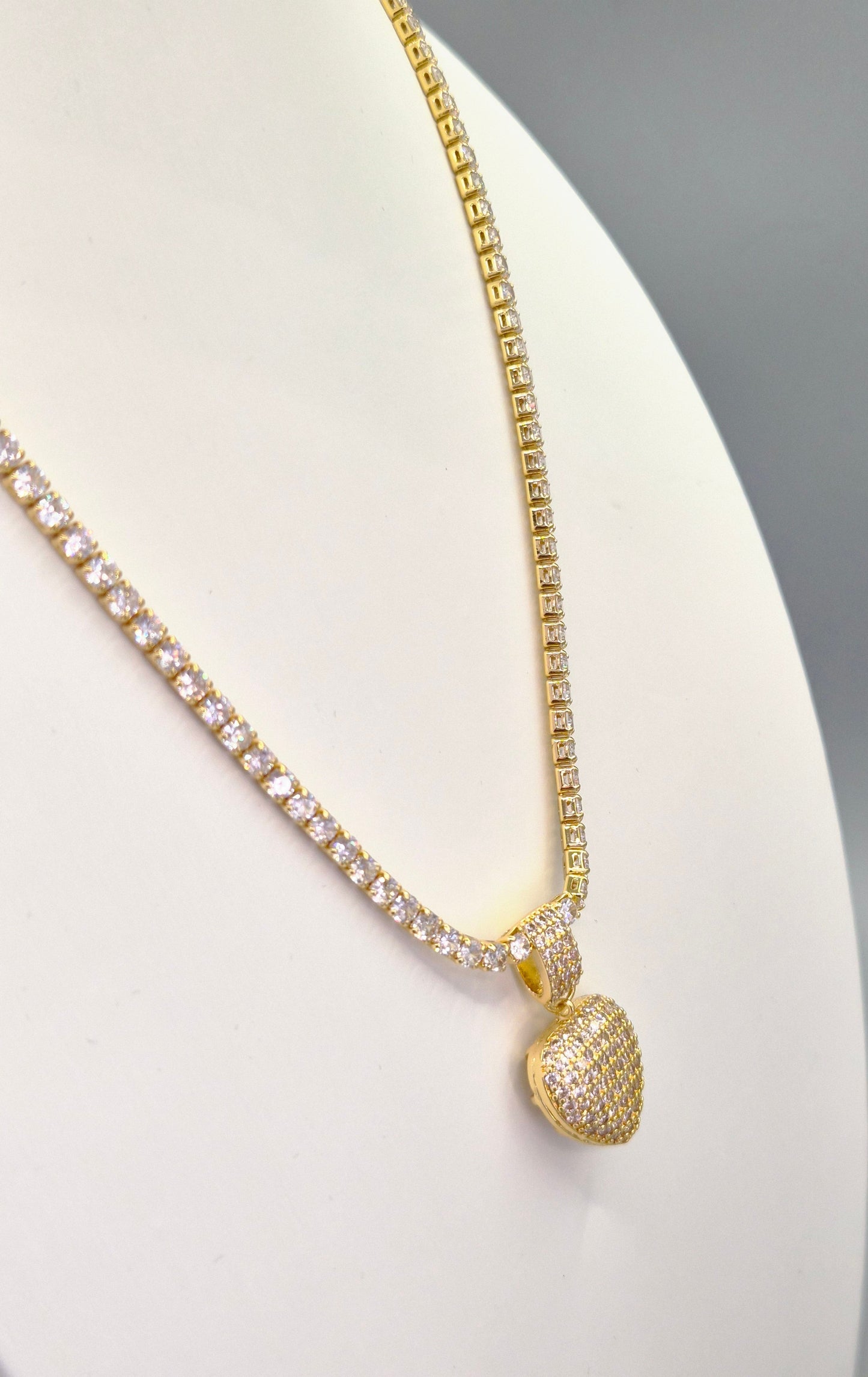 Cubic Zirconia Line Necklace with Heart Drop