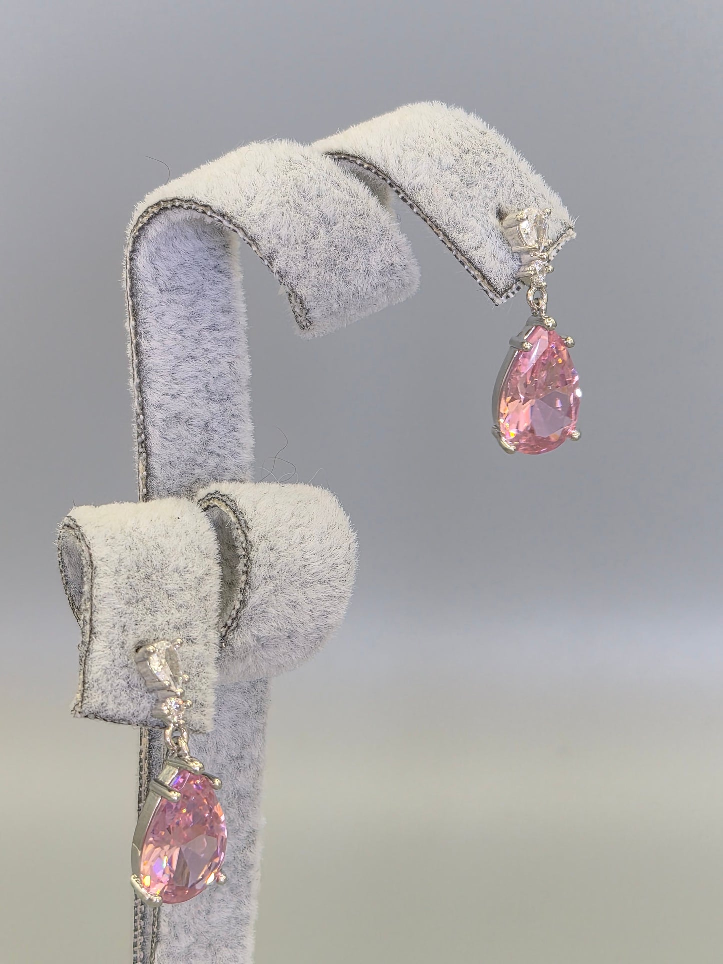 Pink Pear Trillogy Cubic Zirconia Drop Earrings
