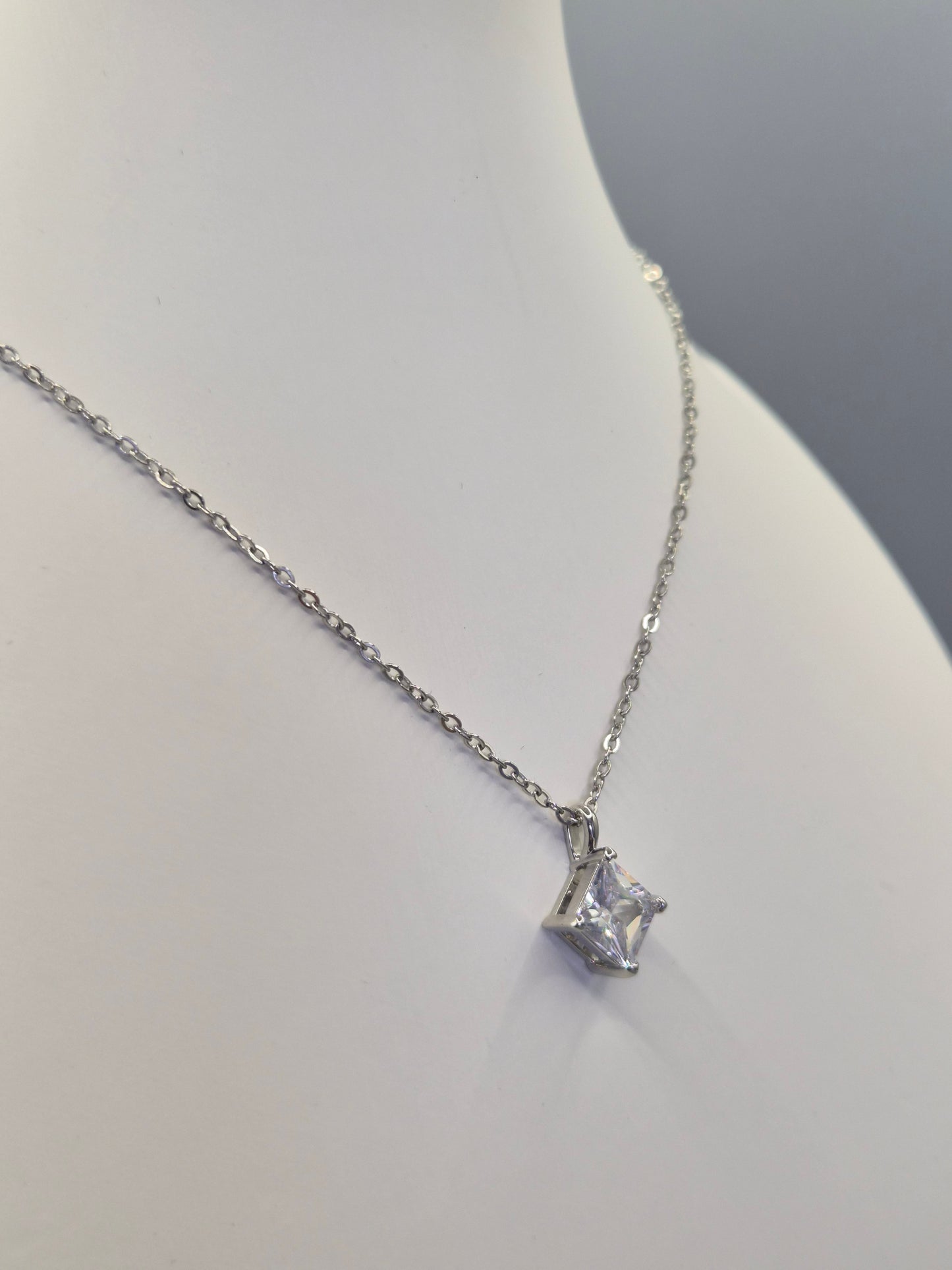 Princess Cut Solitaire Cubic Zirconia Pendant