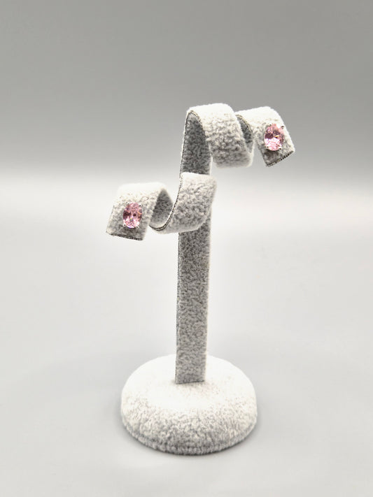 Oval Pink Cubic Zirconia Stud Earrings