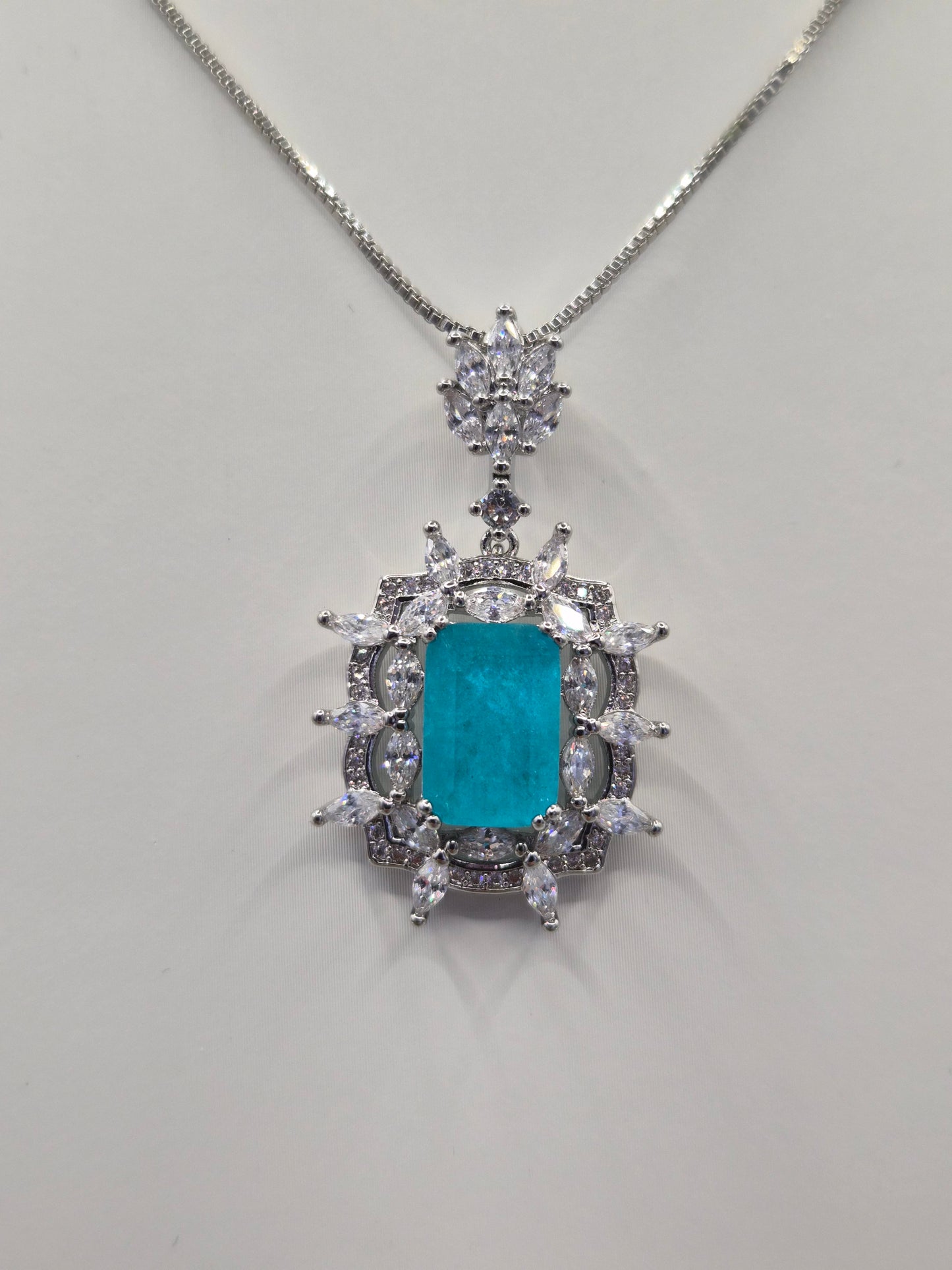 Blue Emerald Cut Centre Stone Cubic Zirconia Pendant
